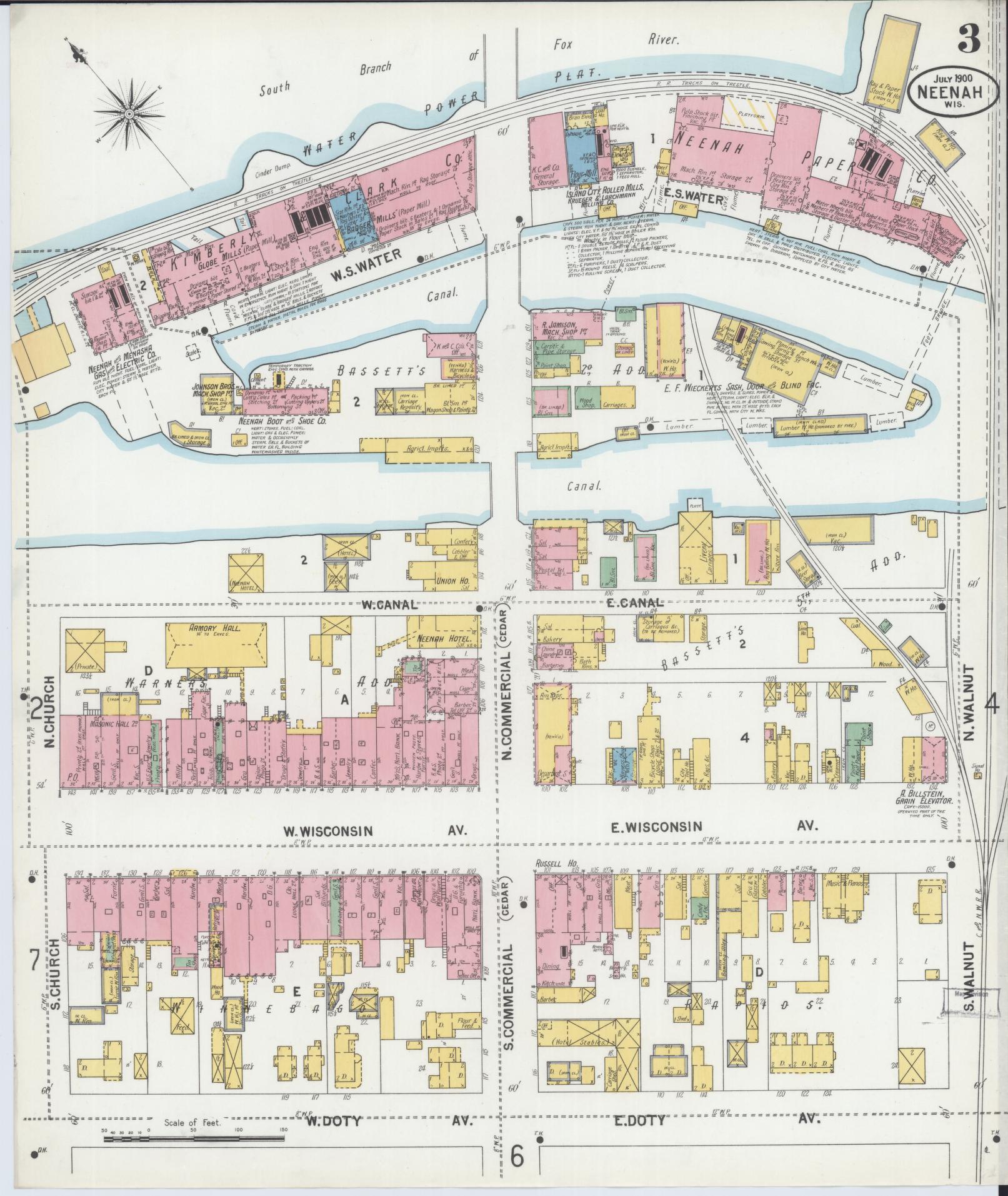 Sanborn Fire Insurance Map from Neenah, Winnebago County, Wisconsin (1900), Sheet #0003 - Historic Sanborn Fire Insurance Map Print, vintage old map wall art, antique decor, genealogy gift, Wisconsin Wisconsin map