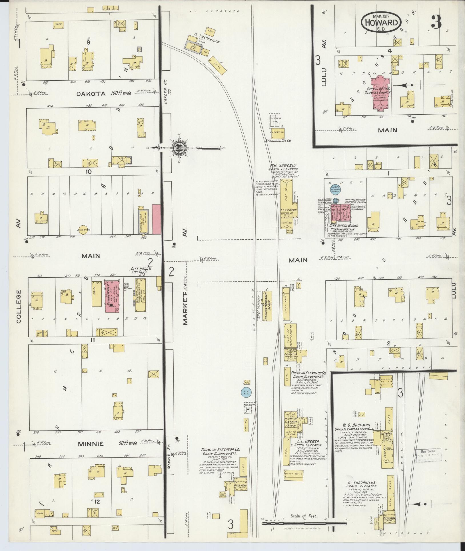Sanborn Fire Insurance Map from Howard, Miner County, South Dakota (1917), Sheet #0003 - Complete Map Set gallery image, historic Sanborn map, vintage wall art, South Dakota South Dakota