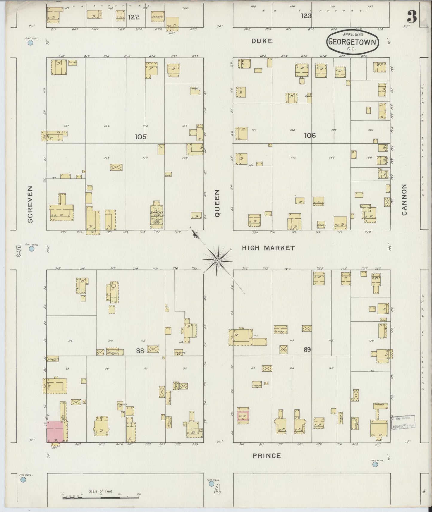 Sanborn Fire Insurance Map from Georgetown, Georgetown County, South Carolina (1894), Sheet #0003 - Complete Map Set gallery image, historic Sanborn map, vintage wall art, South Carolina South Carolina