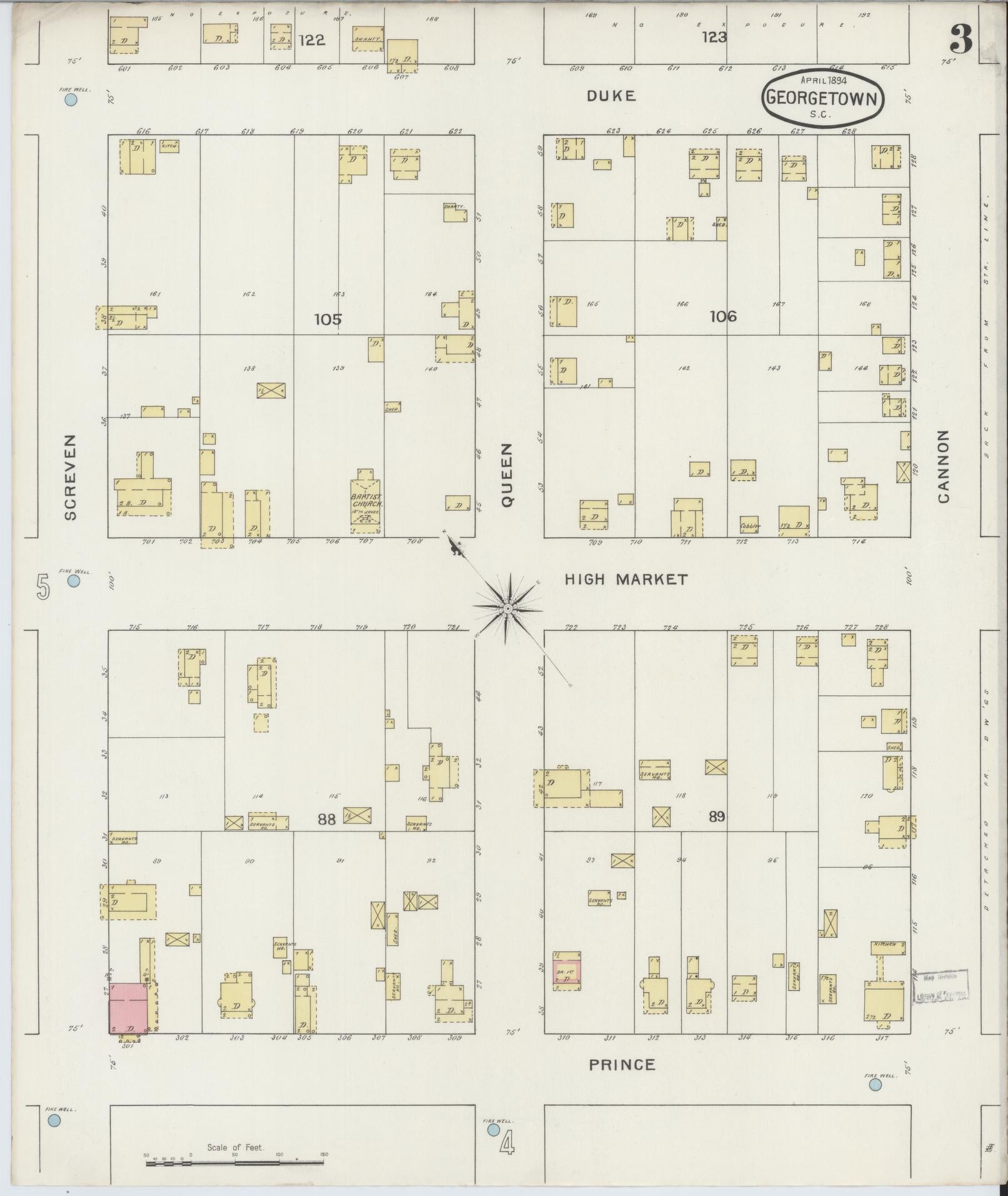 Sanborn Fire Insurance Map from Georgetown, Georgetown County, South Carolina (1894), Sheet #0003 - Complete Map Set gallery image, historic Sanborn map, vintage wall art, South Carolina South Carolina