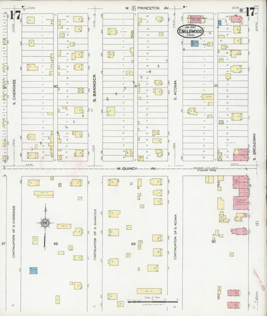 Sanborn Fire Insurance Map from Englewood, Arapahoe County, Colorado (1927), Sheet #0017 - Historic Sanborn Fire Insurance Map Print, vintage old map wall art, antique decor, genealogy gift, Colorado Colorado map