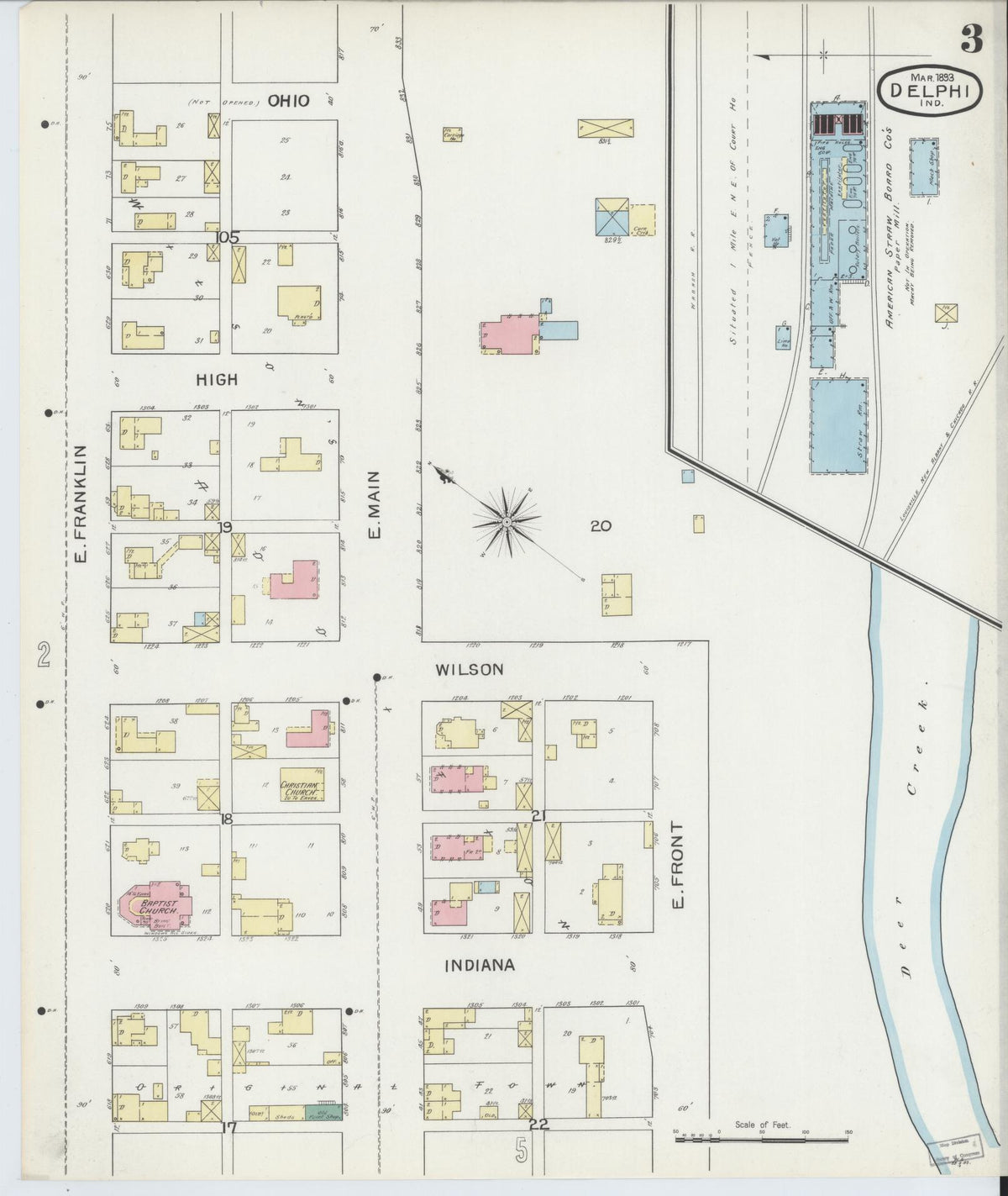 Sanborn Fire Insurance Map from Delphi, Carroll County, Indiana (1893), Sheet #0003 - Historic Sanborn Fire Insurance Map Print, vintage old map wall art, antique decor, genealogy gift, Indiana Indiana map