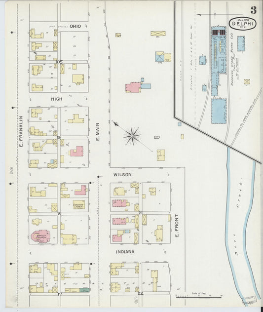 Sanborn Fire Insurance Map from Delphi, Carroll County, Indiana (1893), Sheet #0003 - Historic Sanborn Fire Insurance Map Print, vintage old map wall art, antique decor, genealogy gift, Indiana Indiana map