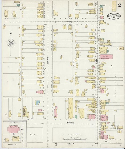 Sanborn Fire Insurance Map from Lehighton, Carbon County, Pennsylvania (1896), Sheet #0002 - Historic Sanborn Fire Insurance Map Print, vintage old map wall art, antique decor, genealogy gift, Pennsylvania Pennsylvania map