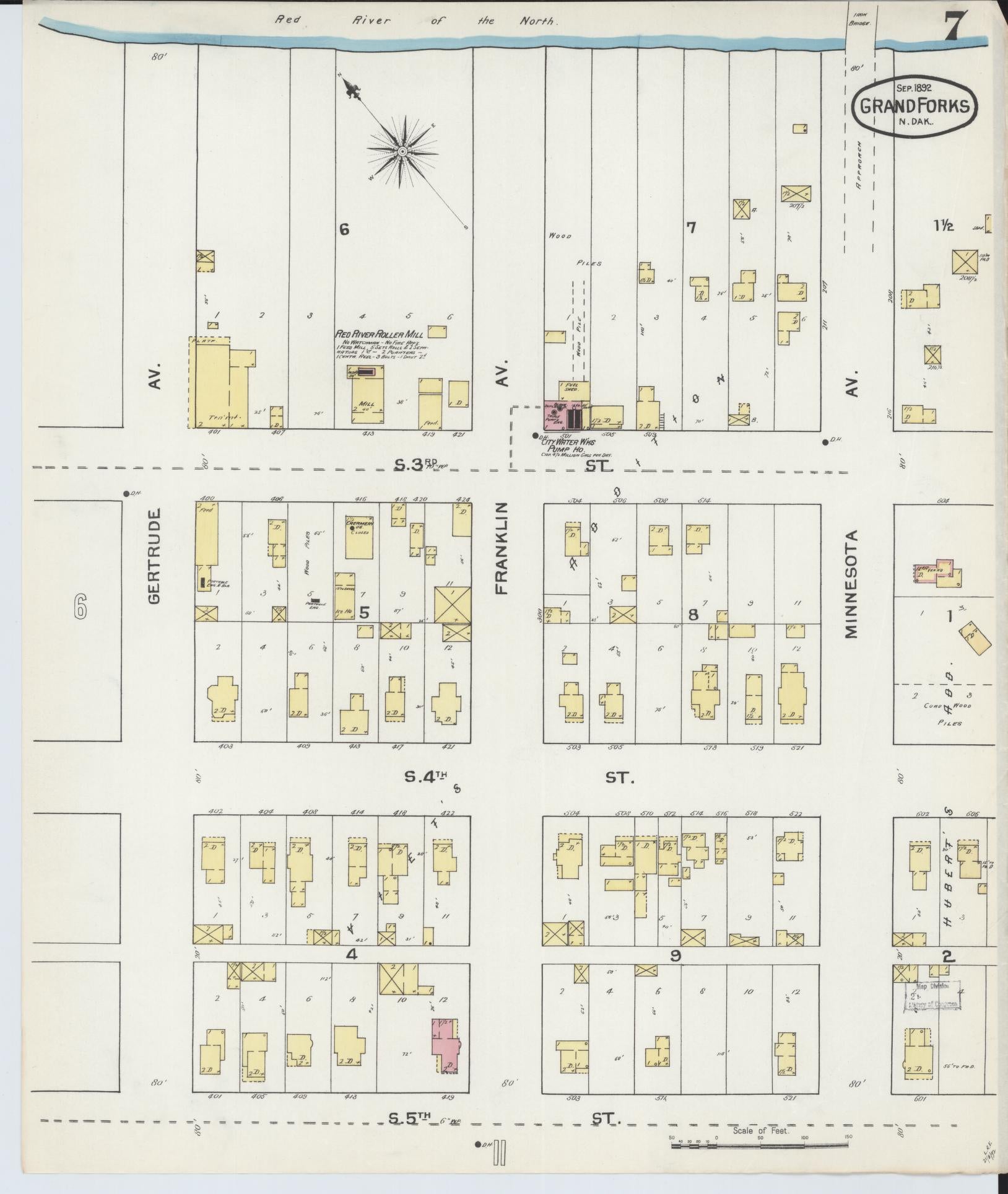 Sanborn Fire Insurance Map from Grand Forks, Grand Forks County, North Dakota (1892), Sheet #0007 - Historic Sanborn Fire Insurance Map Print, vintage old map wall art, antique decor, genealogy gift, North Dakota North Dakota map