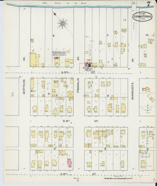 Sanborn Fire Insurance Map from Grand Forks, Grand Forks County, North Dakota (1892), Sheet #0007 - Historic Sanborn Fire Insurance Map Print, vintage old map wall art, antique decor, genealogy gift, North Dakota North Dakota map