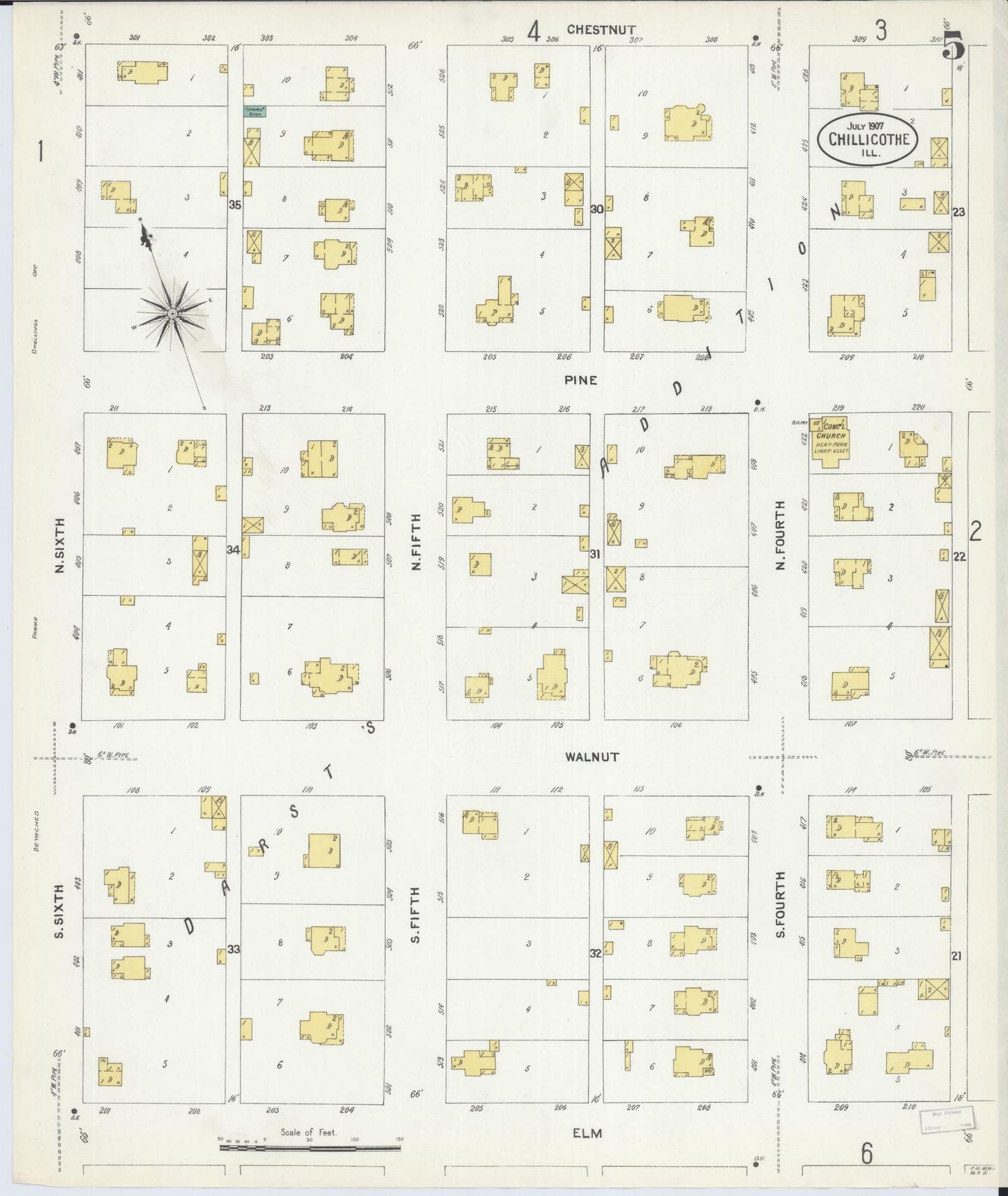 Sanborn Fire Insurance Map from Chillicothe, Peoria County, Illinois (1907), Sheet #0005 - Historic Sanborn Fire Insurance Map Print, vintage old map wall art, antique decor, genealogy gift, Illinois Illinois map