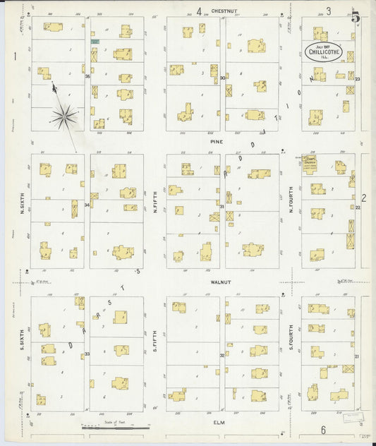 Sanborn Fire Insurance Map from Chillicothe, Peoria County, Illinois (1907), Sheet #0005 - Historic Sanborn Fire Insurance Map Print, vintage old map wall art, antique decor, genealogy gift, Illinois Illinois map