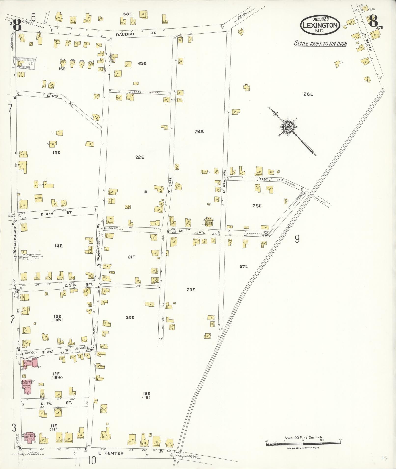 Sanborn Fire Insurance Map from Lexington, Davidson County, North Carolina (1923), Sheet #0008 - Complete Map Set gallery image, historic Sanborn map, vintage wall art, North Carolina North Carolina