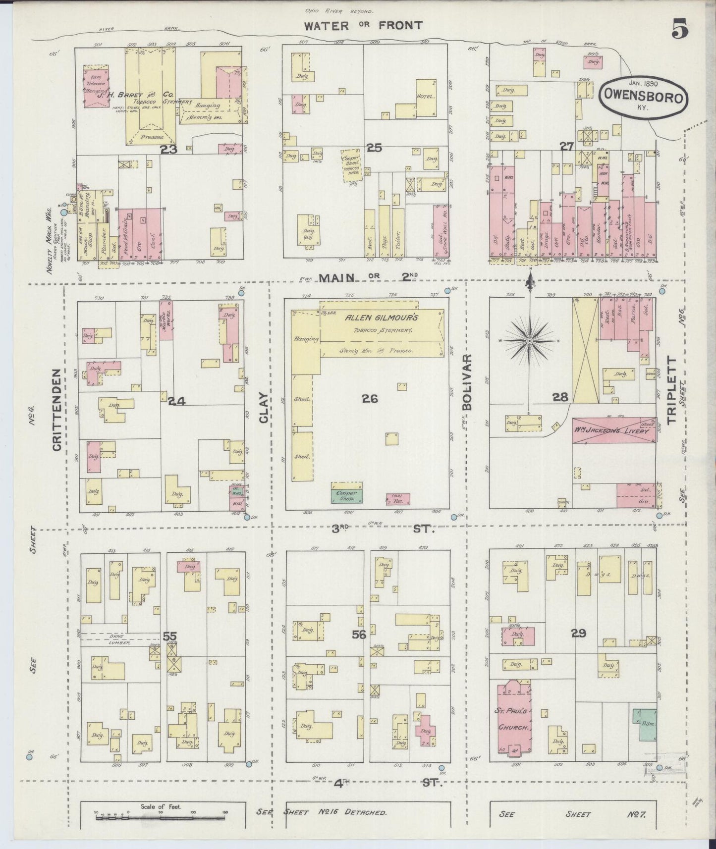 Sanborn Fire Insurance Map from Owensboro, Daviess County, Kentucky (1890), Sheet #0005 - Complete Map Set gallery image, historic Sanborn map, vintage wall art, Kentucky Kentucky