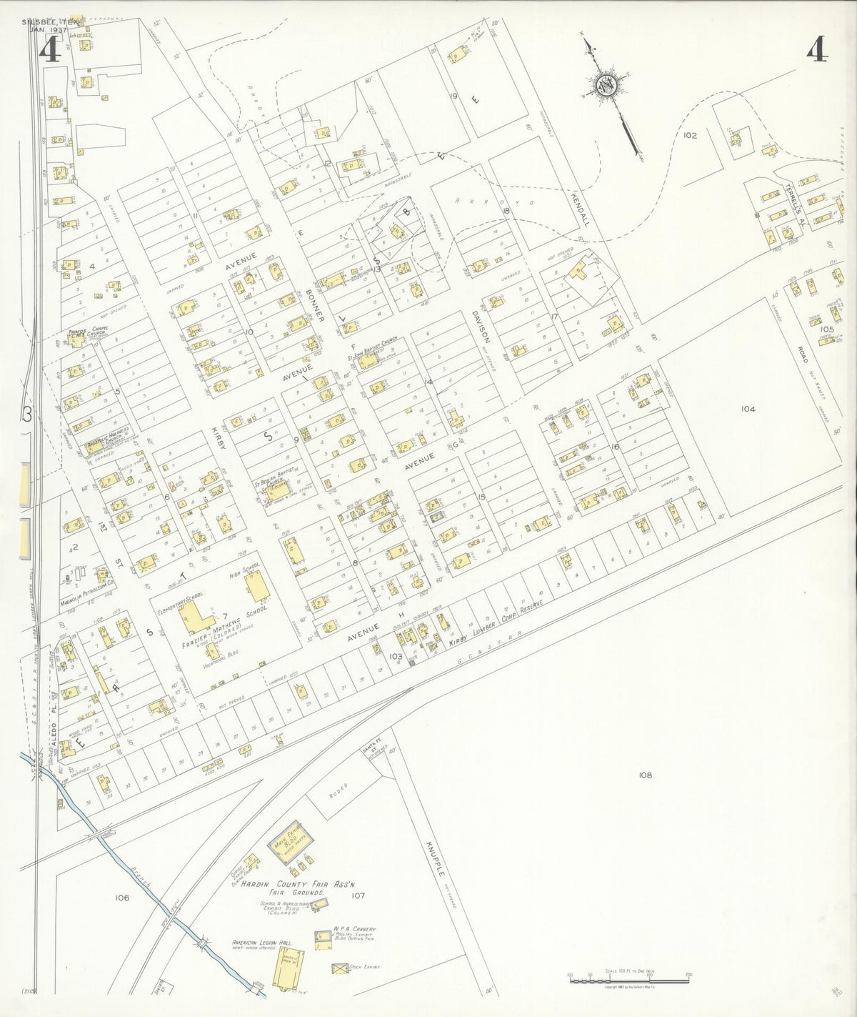 Sanborn Fire Insurance Map from Silsbee, Hardin County, Texas (1937), Sheet #0004 - Complete Map Set gallery image, historic Sanborn map, vintage wall art, Texas Texas