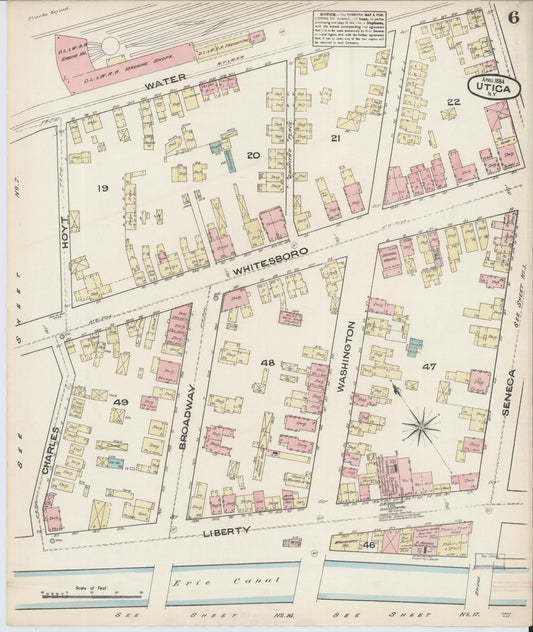 Sanborn Fire Insurance Map from Utica, Oneida County, New York (1884), Sheet #0006 - Historic Sanborn Fire Insurance Map Print, vintage old map wall art, antique decor, genealogy gift, New York New York map