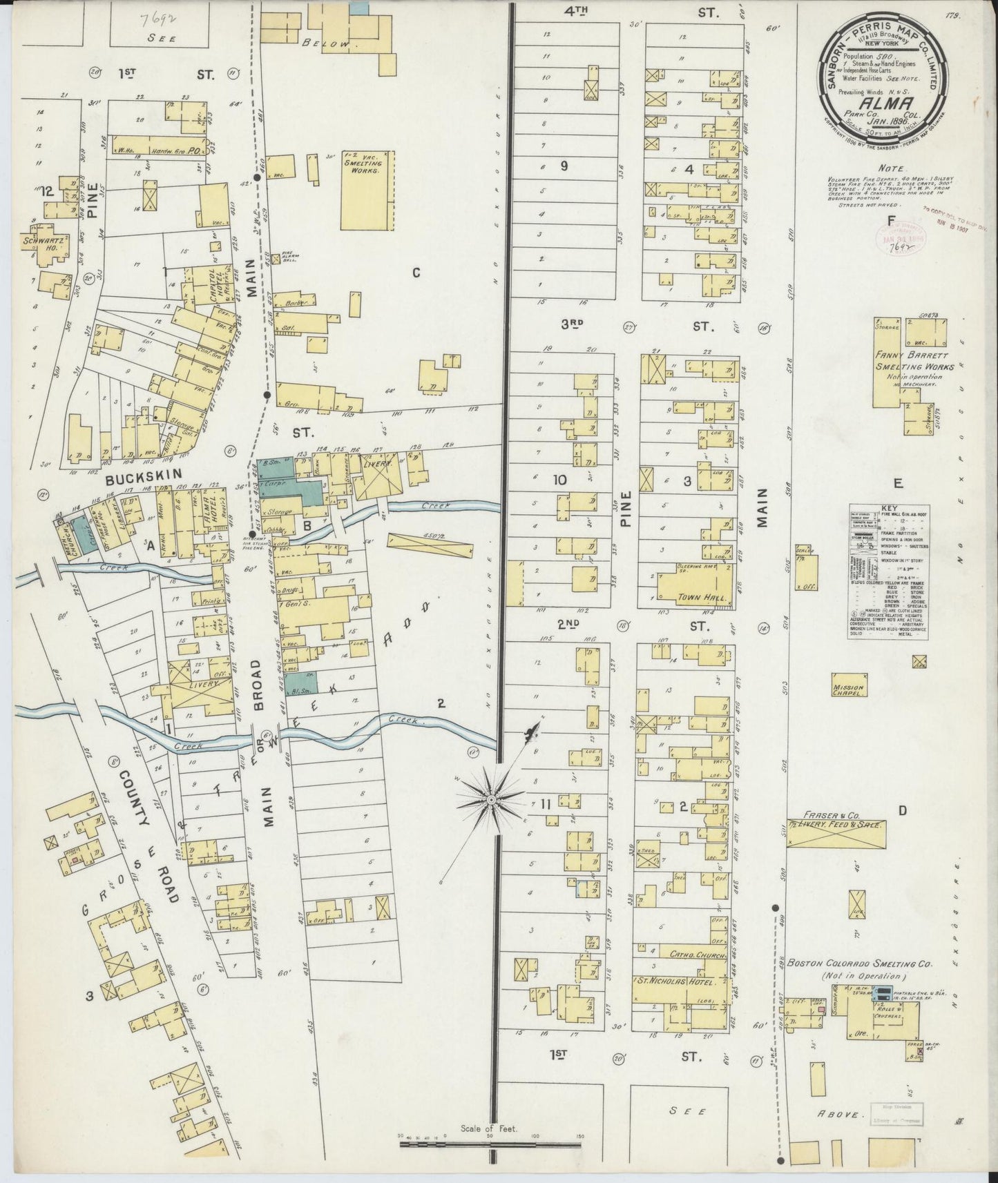 Sanborn Fire Insurance Map from Alma, Park County, Colorado (1896), Sheet #0001 - Historic Sanborn Fire Insurance Map Print, vintage old map wall art, antique decor, genealogy gift, Colorado Colorado map