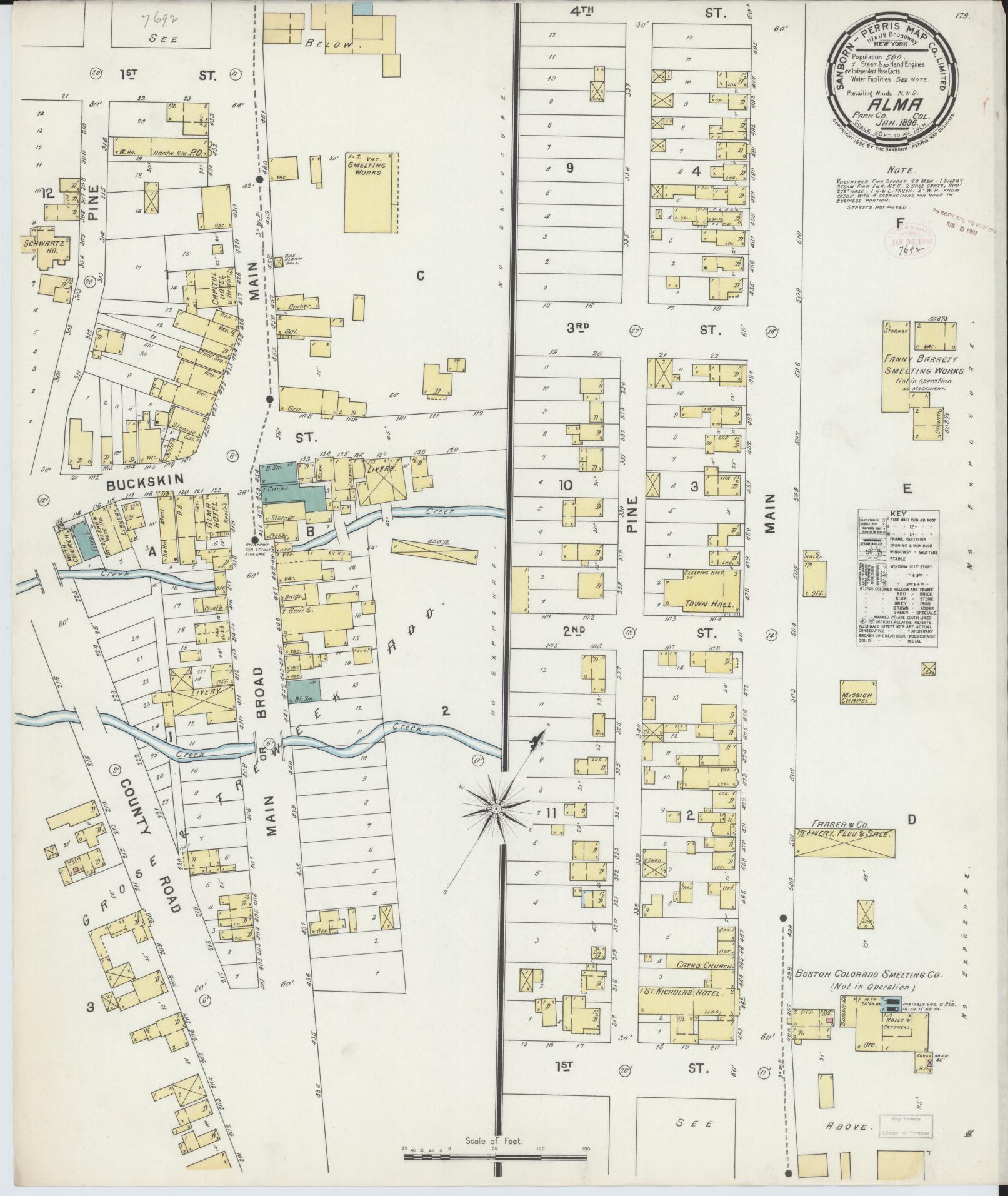 Sanborn Fire Insurance Map from Alma, Park County, Colorado (1896), Sheet #0001 - Historic Sanborn Fire Insurance Map Print, vintage old map wall art, antique decor, genealogy gift, Colorado Colorado map