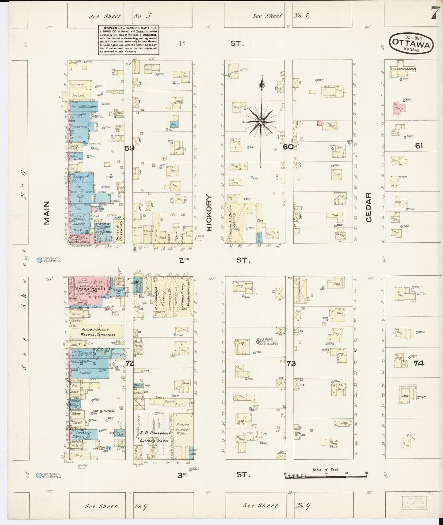 Sanborn Fire Insurance Map from Ottawa, Franklin County, Kansas (1884), Sheet #0007 - Complete Map Set gallery image, historic Sanborn map, vintage wall art, Kansas Kansas