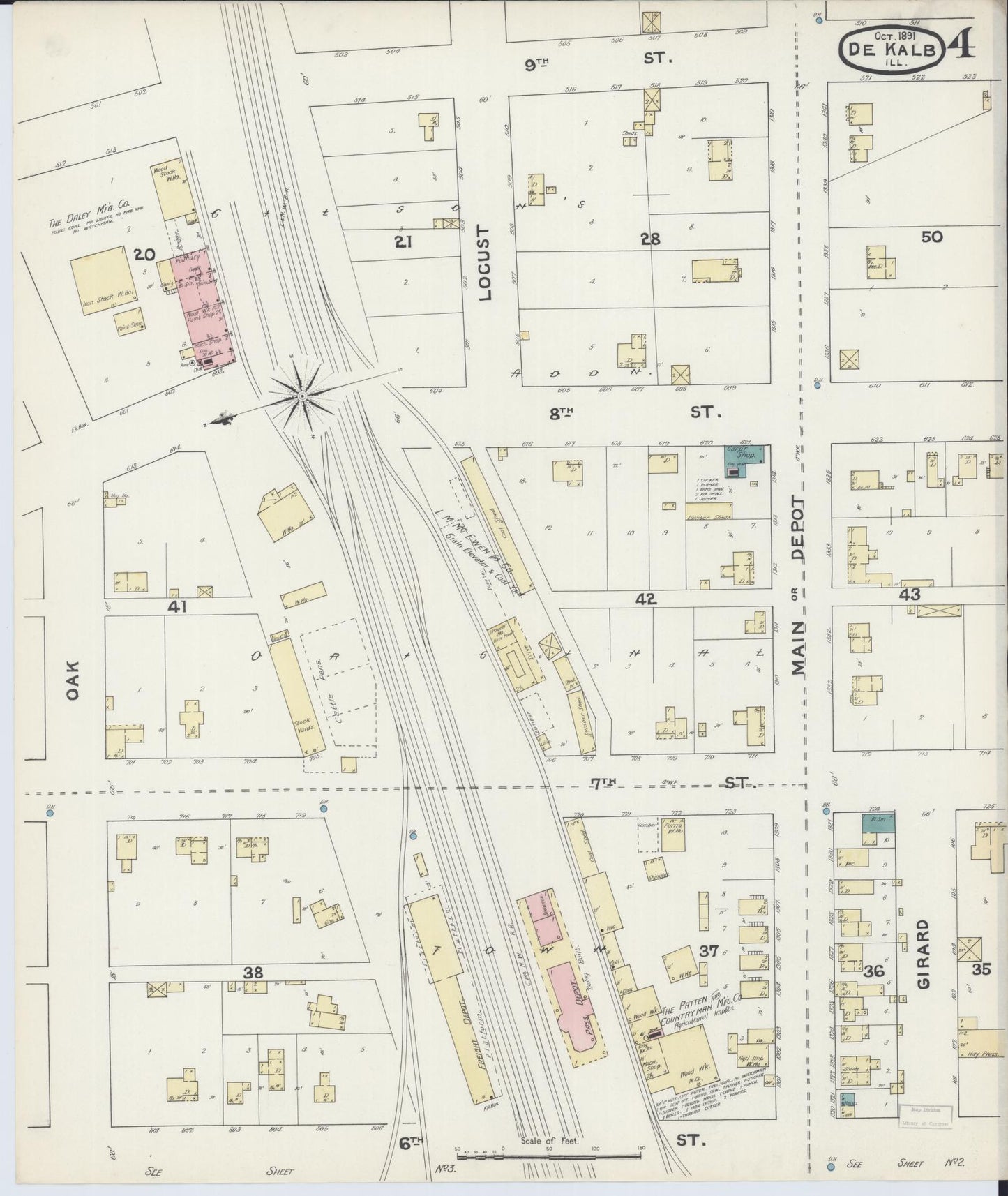 Sanborn Fire Insurance Map from De Kalb, De Kalb County, Illinois (1891), Sheet #0004 - Historic Sanborn Fire Insurance Map Print, vintage old map wall art, antique decor, genealogy gift, Illinois Illinois map
