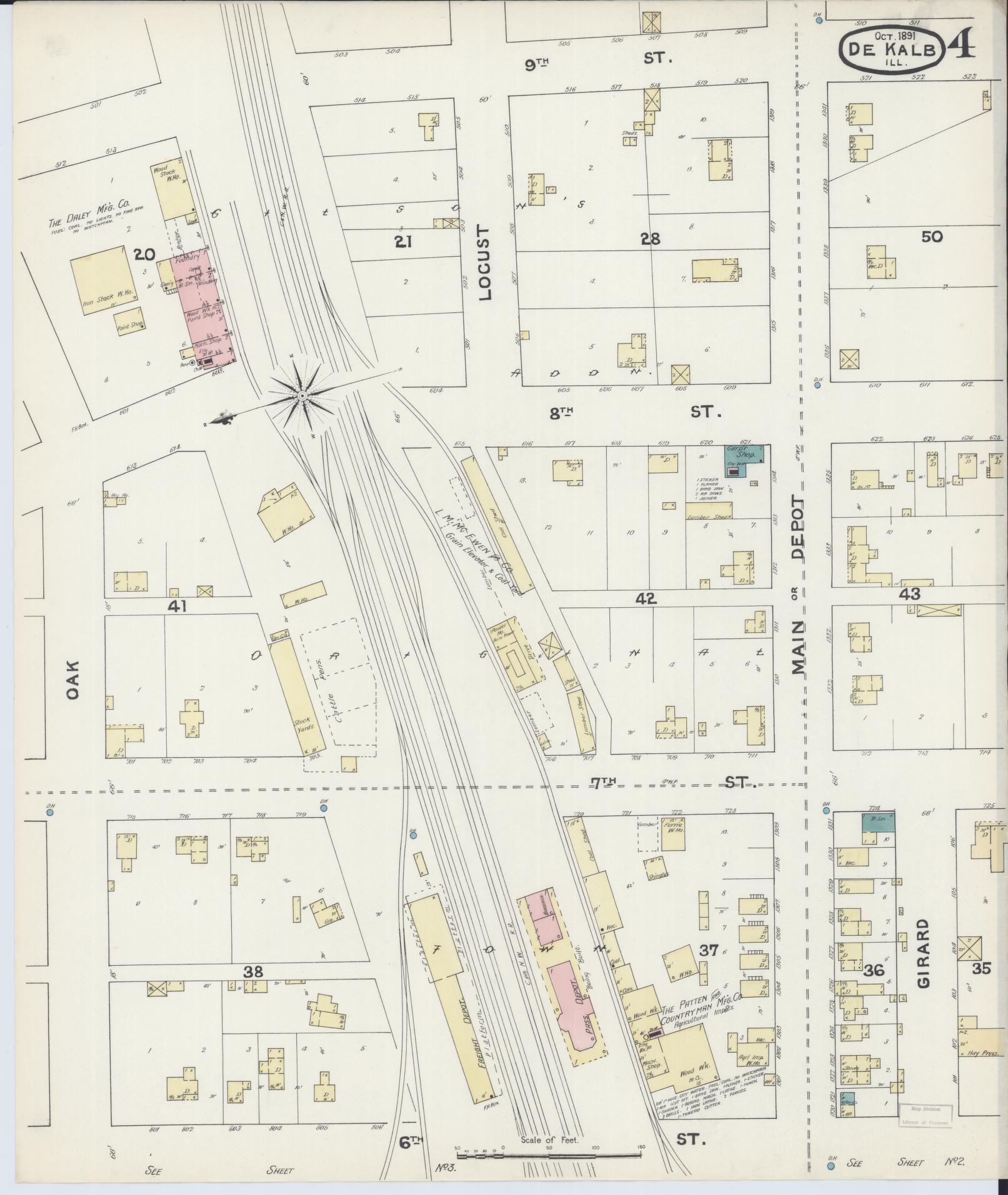 Sanborn Fire Insurance Map from De Kalb, De Kalb County, Illinois (1891), Sheet #0004 - Historic Sanborn Fire Insurance Map Print, vintage old map wall art, antique decor, genealogy gift, Illinois Illinois map