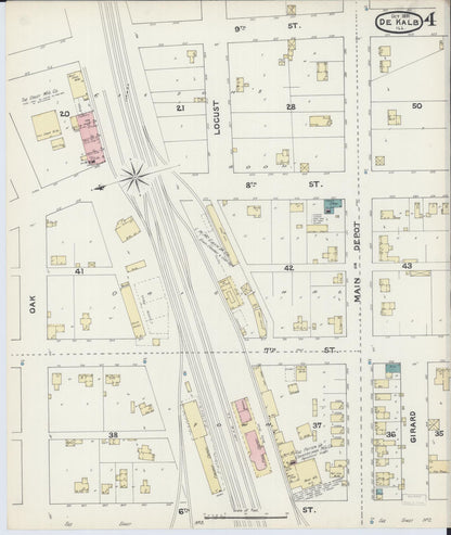 Sanborn Fire Insurance Map from De Kalb, De Kalb County, Illinois (1891), Sheet #0004 - Historic Sanborn Fire Insurance Map Print, vintage old map wall art, antique decor, genealogy gift, Illinois Illinois map
