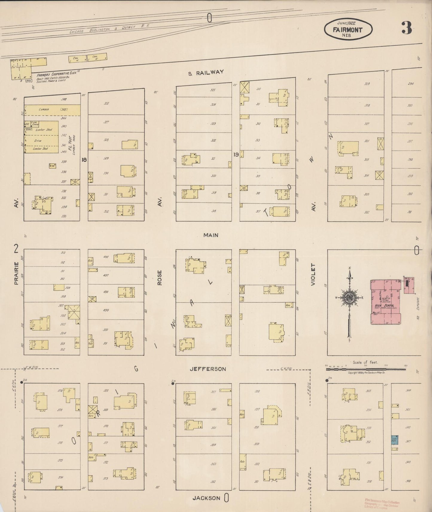 Sanborn Fire Insurance Map from Fairmont, Fillmore County, Nebraska (1922), Sheet #0003 - Complete Map Set gallery image, historic Sanborn map, vintage wall art, Nebraska Nebraska