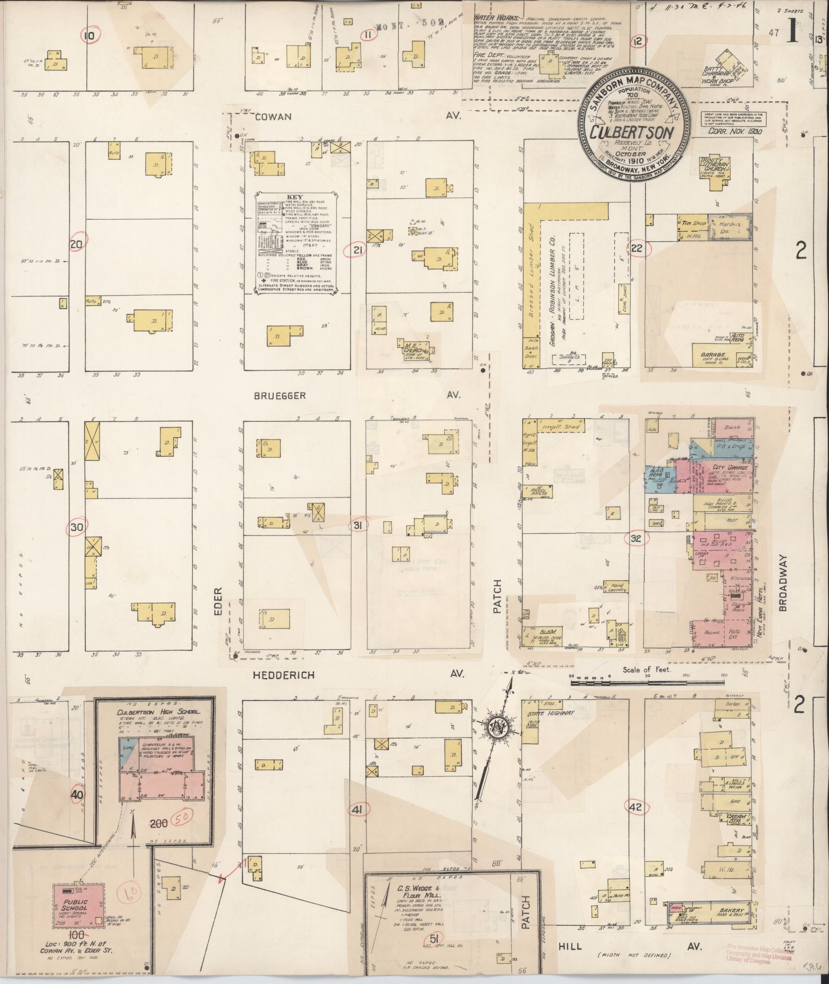Sanborn Fire Insurance Map from Culbertson, Roosevelt County, Montana (1930), Sheet #0001 - Complete Map Set gallery image, historic Sanborn map, vintage wall art, Montana Montana