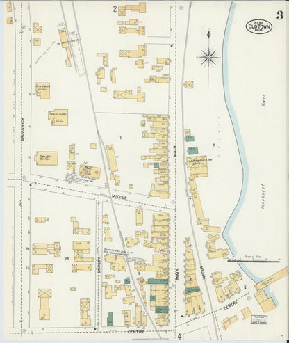 Sanborn Fire Insurance Map from Old Town, Penobscot County, Maine (1901), Sheet #0003 - Complete Map Set gallery image, historic Sanborn map, vintage wall art, Maine Maine