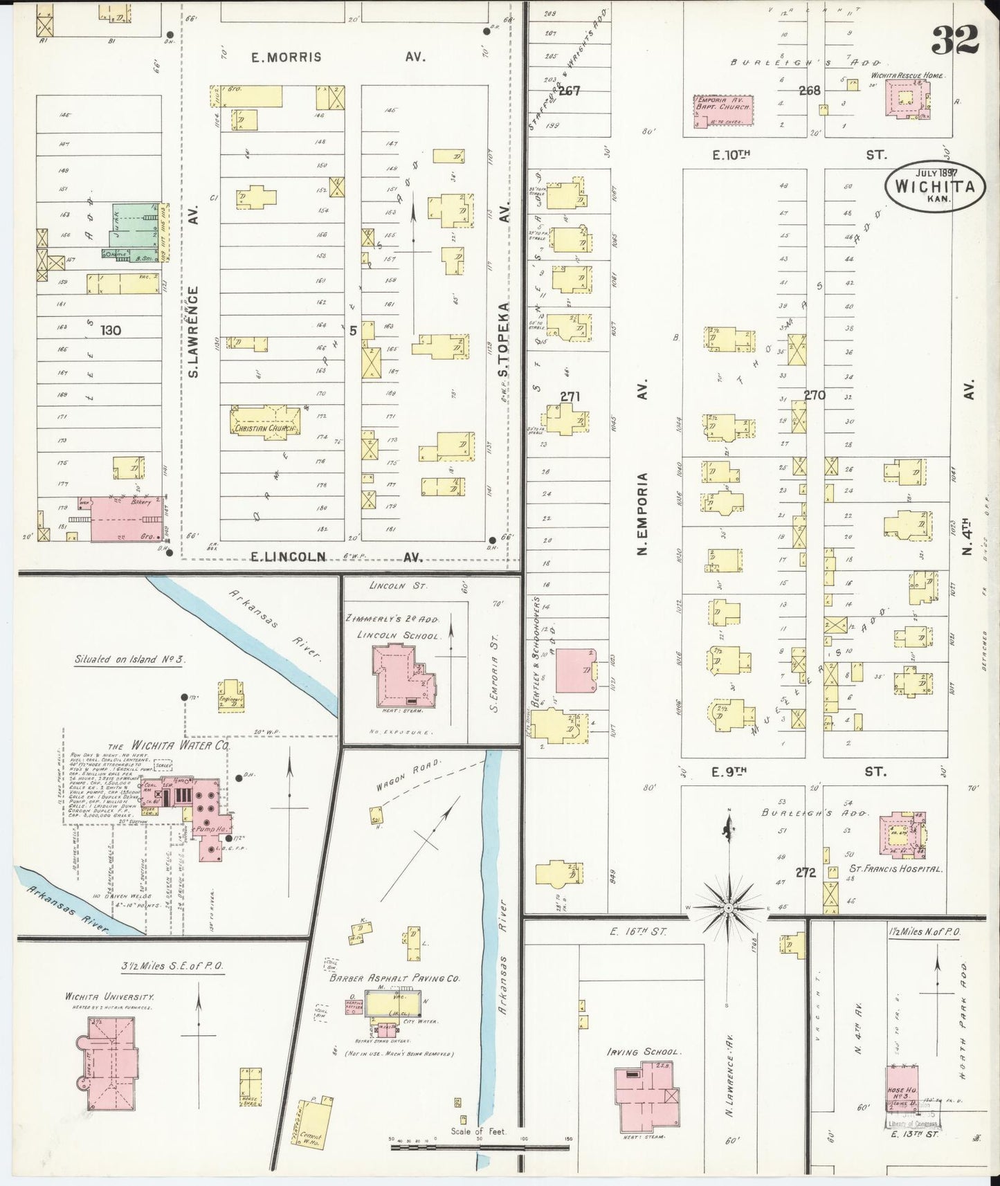 Sanborn Fire Insurance Map from Wichita, Sedgwick County, Kansas (1897), Sheet #0032 - Historic Sanborn Fire Insurance Map Print, vintage old map wall art, antique decor, genealogy gift, Kansas Kansas map