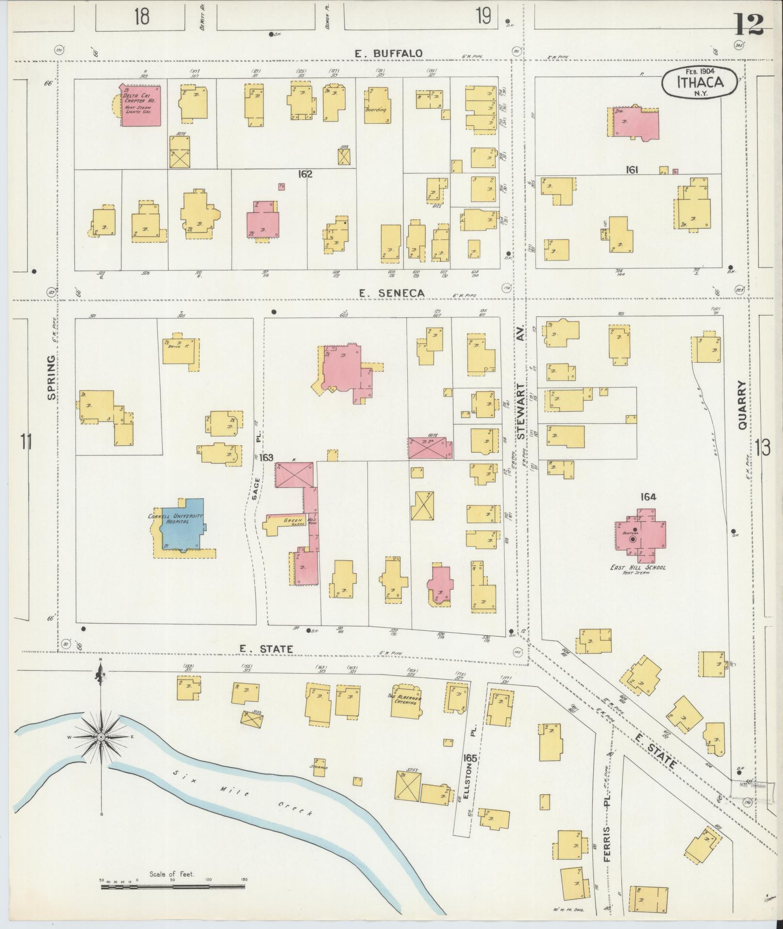 Sanborn Fire Insurance Map from Ithaca, Tompkins County, New York (1904), Sheet #0012 - Complete Map Set gallery image, historic Sanborn map, vintage wall art, New York New York