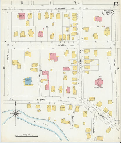 Sanborn Fire Insurance Map from Ithaca, Tompkins County, New York (1904), Sheet #0012 - Complete Map Set gallery image, historic Sanborn map, vintage wall art, New York New York