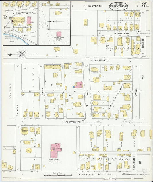 Sanborn Fire Insurance Map from Murphysboro, Jackson County, Illinois (1909), Sheet #0003 - Historic Sanborn Fire Insurance Map Print, vintage old map wall art, antique decor, genealogy gift, Illinois Illinois map