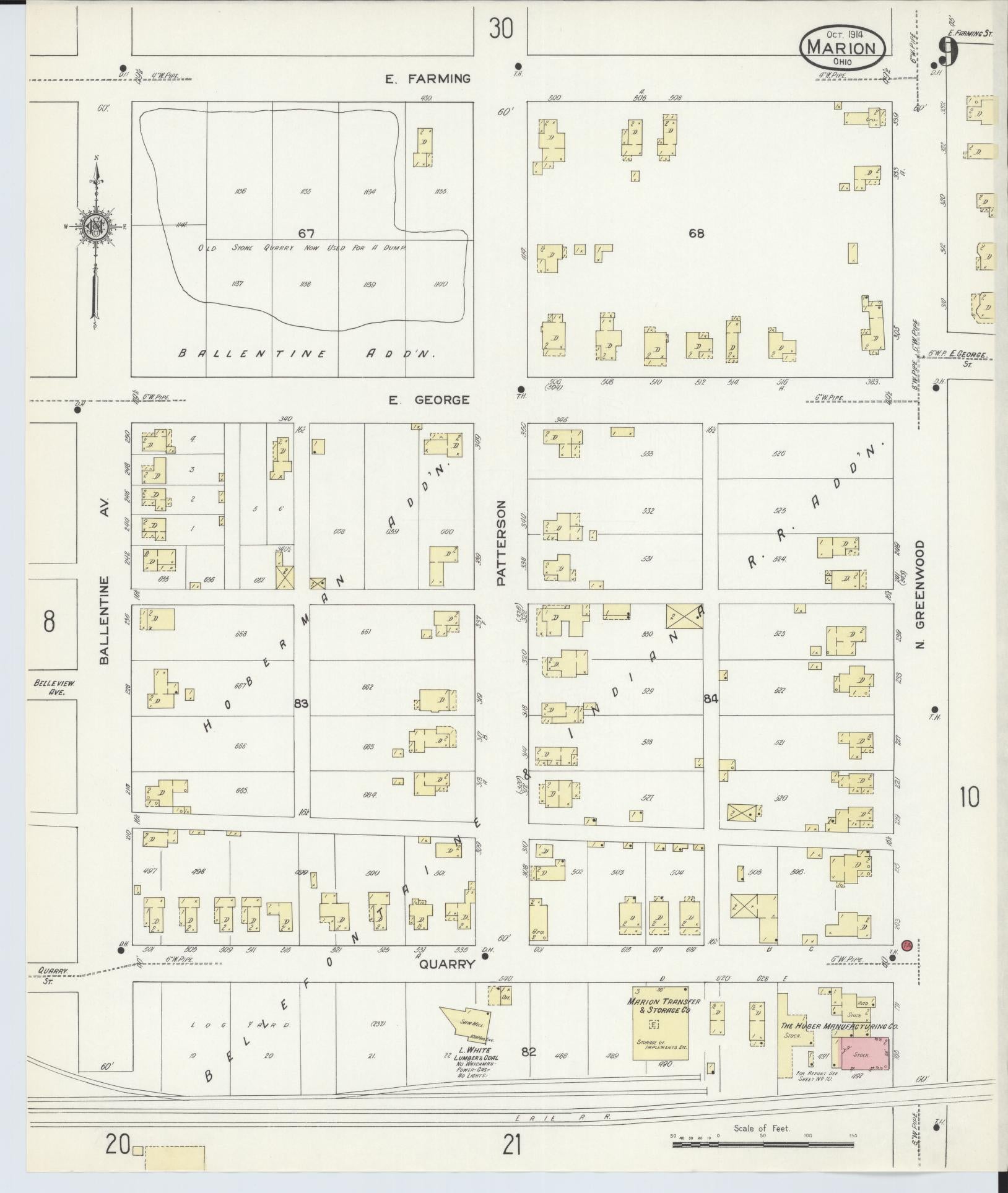 Sanborn Fire Insurance Map from Marion, Marion County, Ohio (1914), Sheet #0009 - Historic Sanborn Fire Insurance Map Print, vintage old map wall art, antique decor, genealogy gift, Ohio Ohio map