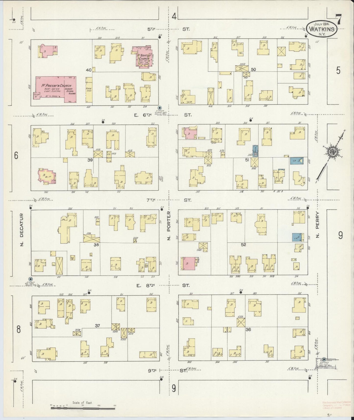 Sanborn Fire Insurance Map from Watkins Glen, Schuyler County, New York (1914), Sheet #0007 - Complete Map Set gallery image, historic Sanborn map, vintage wall art, New York New York