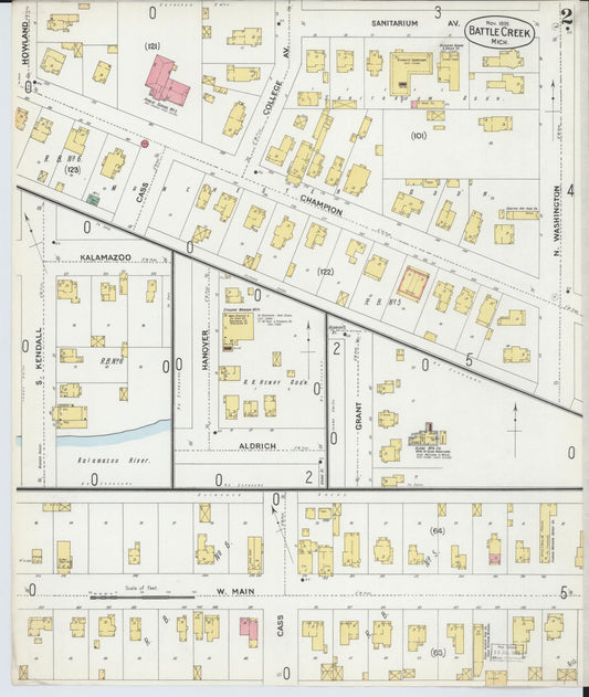 Sanborn Fire Insurance Map from Battle Creek, Calhoun County, Michigan (1899), Sheet #0002 - Historic Sanborn Fire Insurance Map Print, vintage old map wall art, antique decor, genealogy gift, Michigan Michigan map