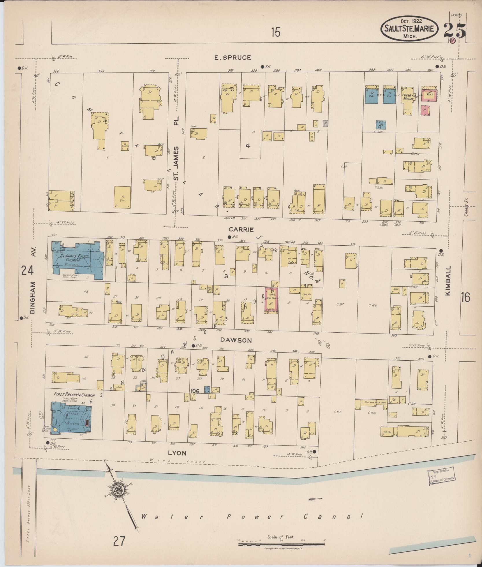 Sanborn Fire Insurance Map from Sault Sainte Marie, Chippewa County, Michigan (1922), Sheet #0025 - Complete Map Set gallery image, historic Sanborn map, vintage wall art, Michigan Michigan