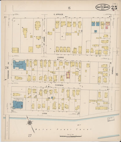 Sanborn Fire Insurance Map from Sault Sainte Marie, Chippewa County, Michigan (1922), Sheet #0025 - Complete Map Set gallery image, historic Sanborn map, vintage wall art, Michigan Michigan
