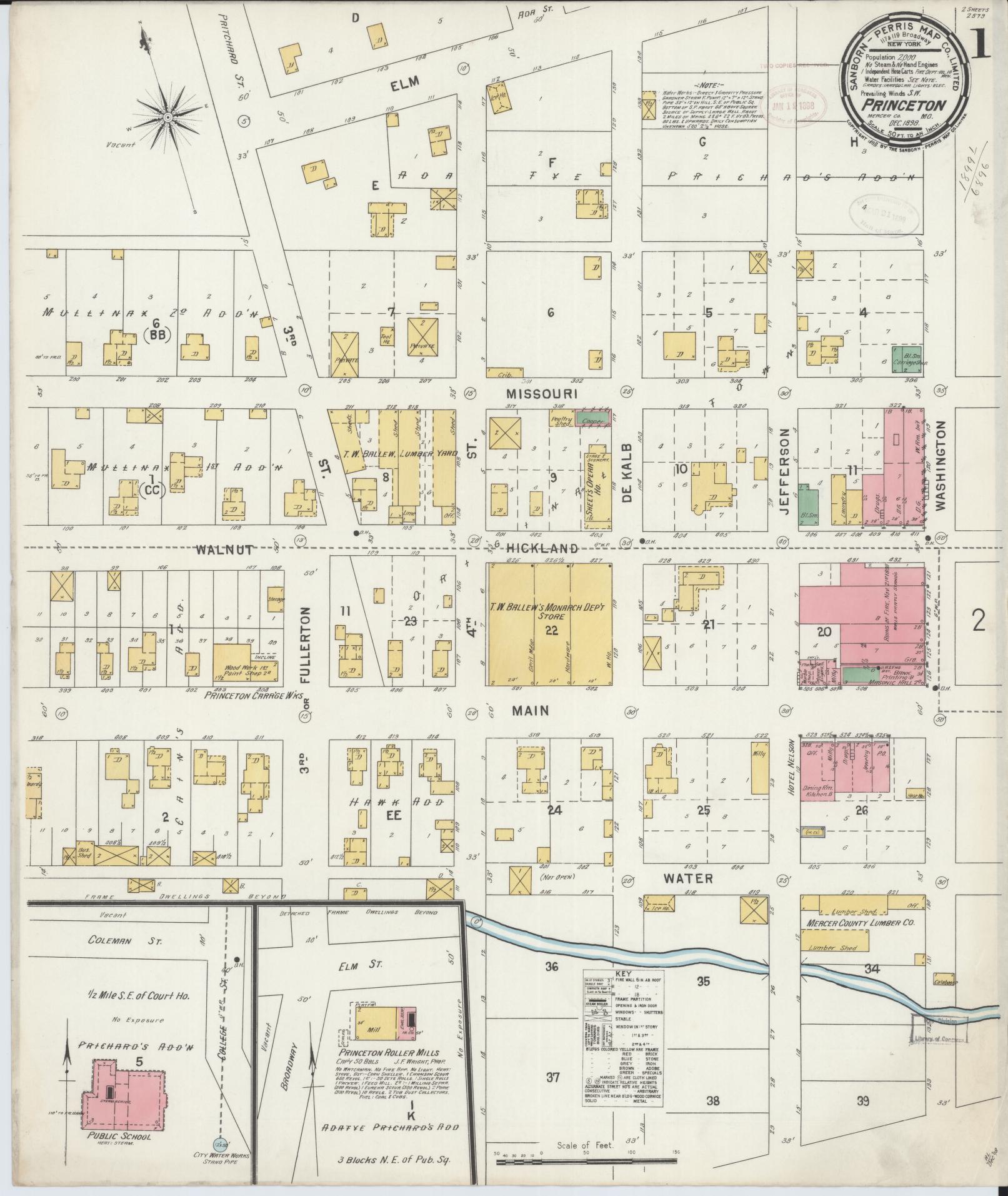 Sanborn Fire Insurance Map from Princeton, Mercer County, Missouri (1898), Sheet #0001 - Historic Sanborn Fire Insurance Map Print, vintage old map wall art, antique decor, genealogy gift, Missouri Missouri map