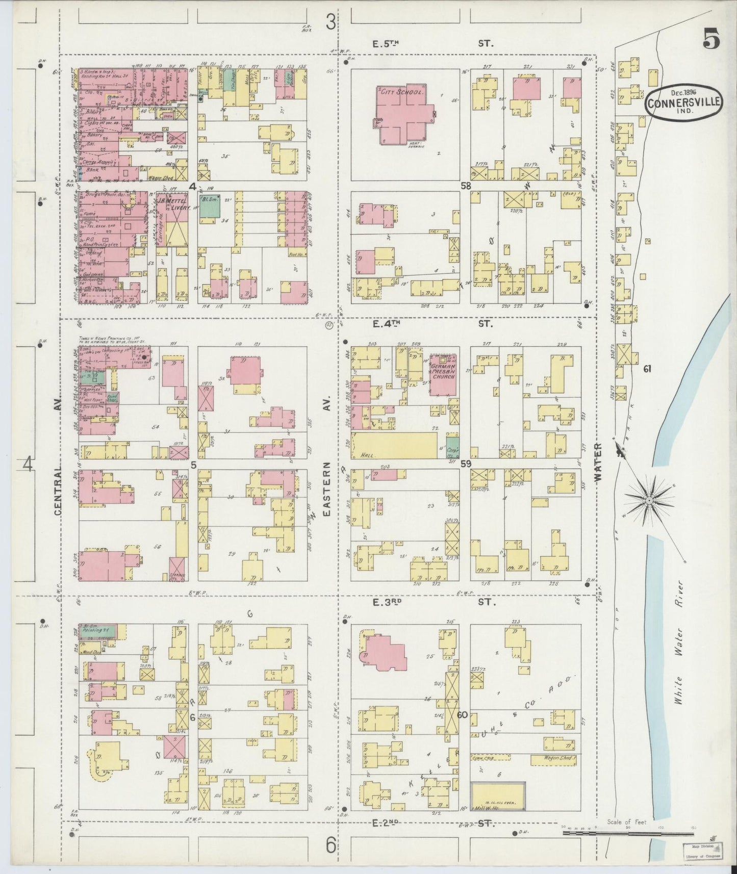Sanborn Fire Insurance Map from Connersville, Fayette County, Indiana (1896), Sheet #0005 - Complete Map Set gallery image, historic Sanborn map, vintage wall art, Indiana Indiana