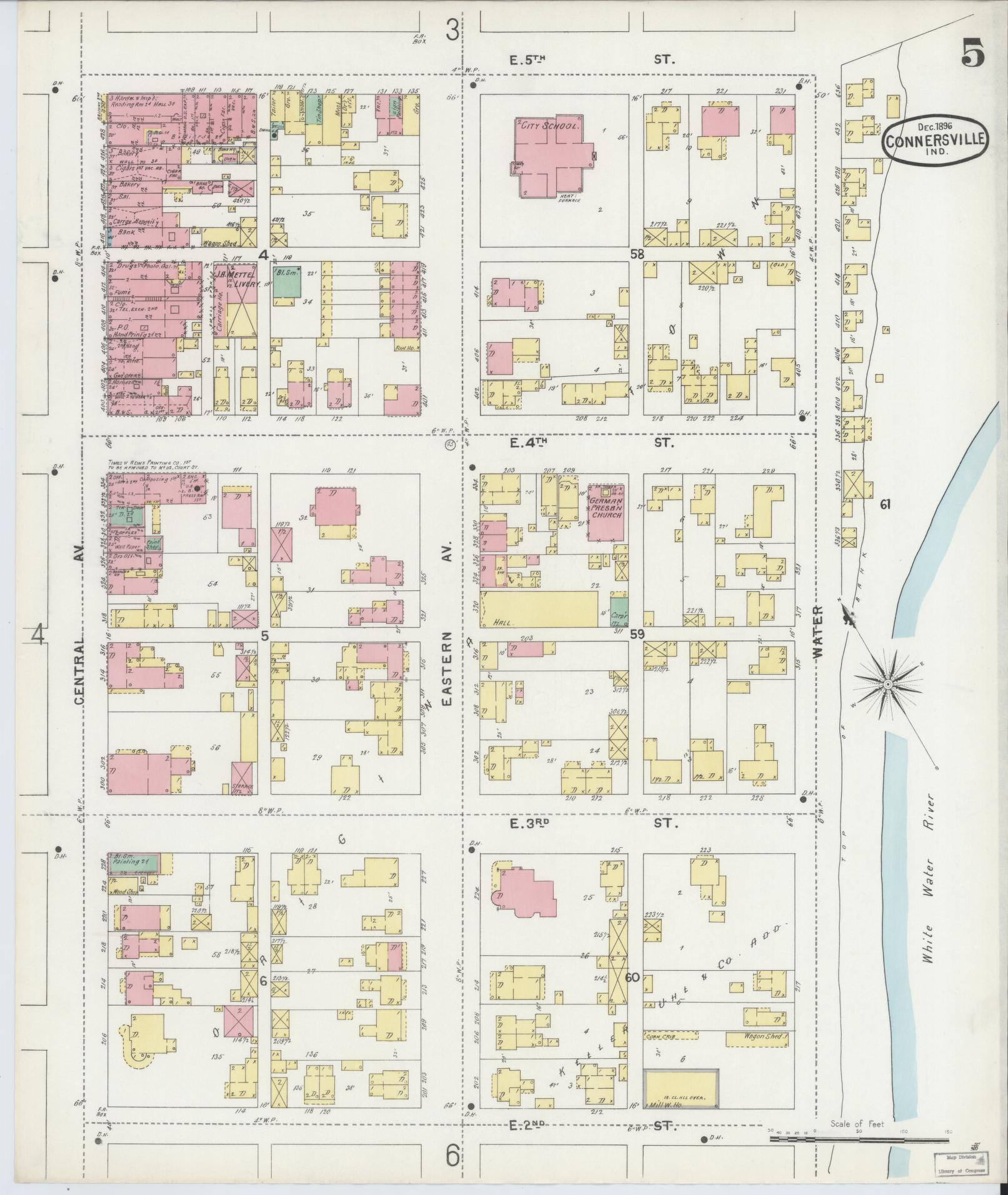 Sanborn Fire Insurance Map from Connersville, Fayette County, Indiana (1896), Sheet #0005 - Complete Map Set gallery image, historic Sanborn map, vintage wall art, Indiana Indiana