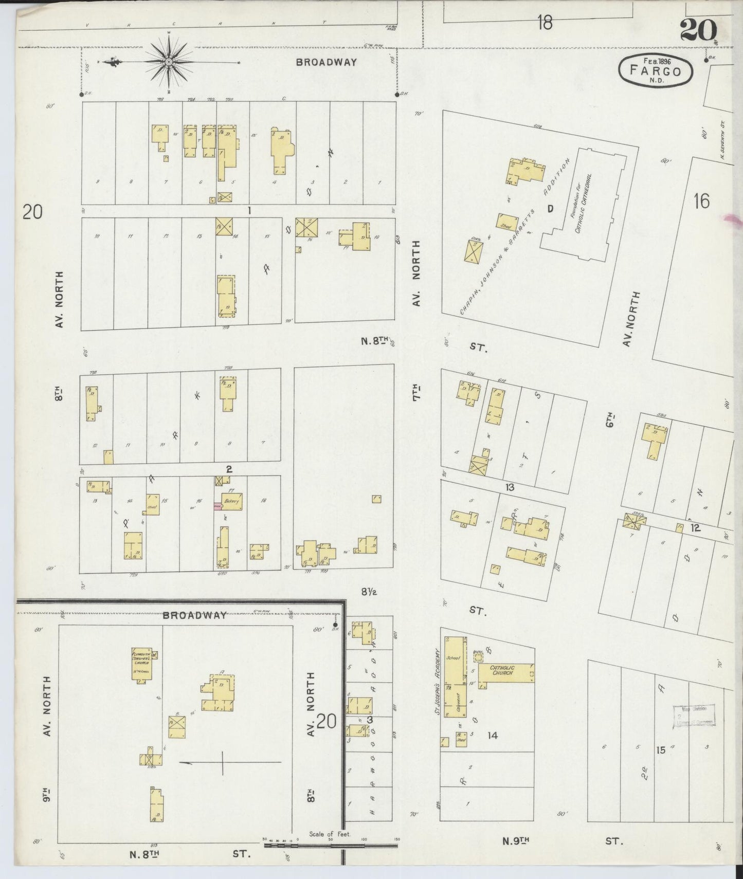 Sanborn Fire Insurance Map from Fargo, Cass County, North Dakota (1896), Sheet #0020 - Historic Sanborn Fire Insurance Map Print, vintage old map wall art, antique decor, genealogy gift, North Dakota North Dakota map
