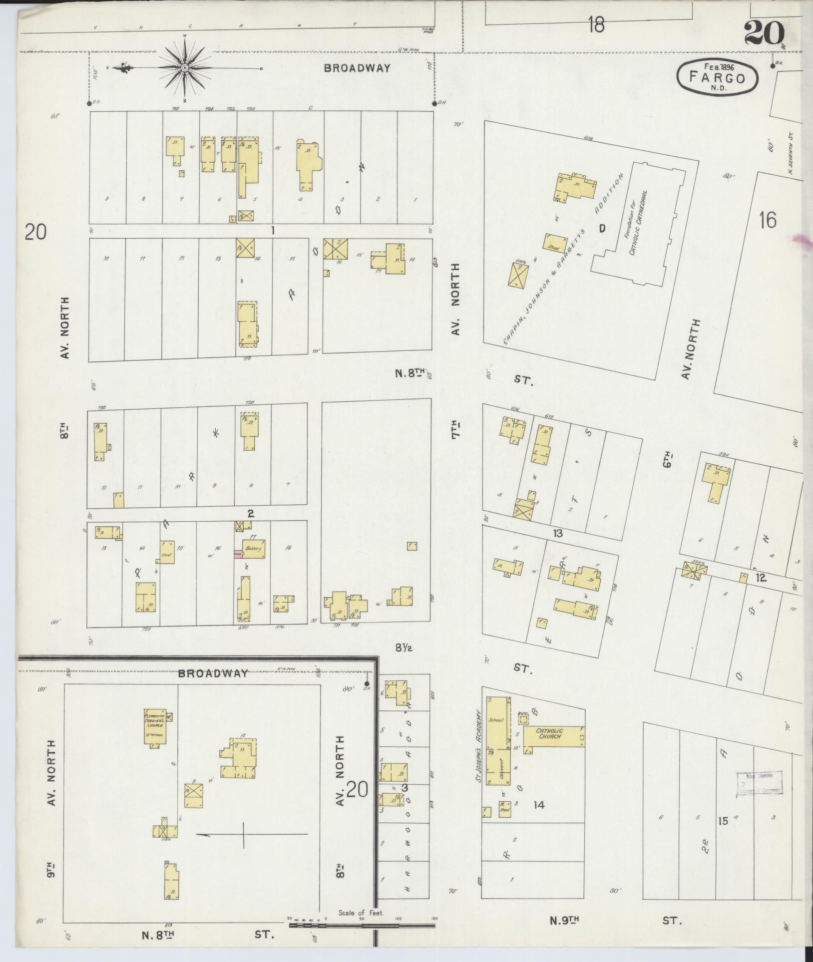 Sanborn Fire Insurance Map from Fargo, Cass County, North Dakota (1896), Sheet #0020 - Historic Sanborn Fire Insurance Map Print, vintage old map wall art, antique decor, genealogy gift, North Dakota North Dakota map