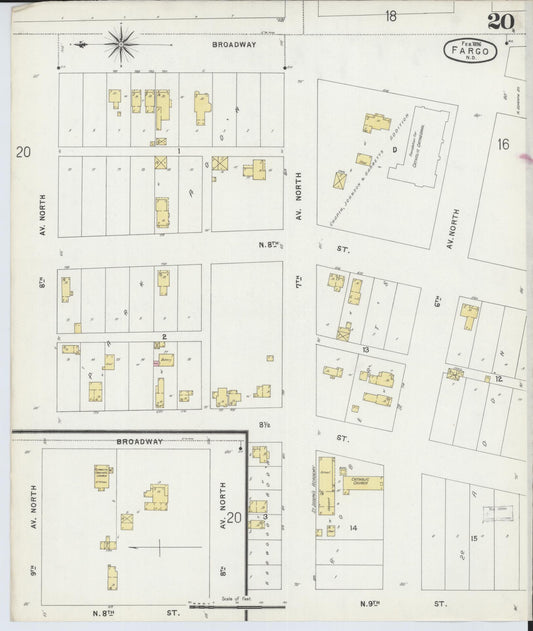 Sanborn Fire Insurance Map from Fargo, Cass County, North Dakota (1896), Sheet #0020 - Historic Sanborn Fire Insurance Map Print, vintage old map wall art, antique decor, genealogy gift, North Dakota North Dakota map