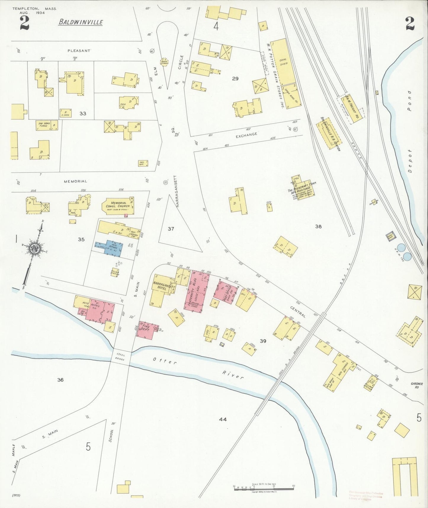 Sanborn Fire Insurance Map from Templeton, Worcester County, Massachusetts (1934), Sheet #0002 - Complete Map Set gallery image, historic Sanborn map, vintage wall art, Massachusetts Massachusetts