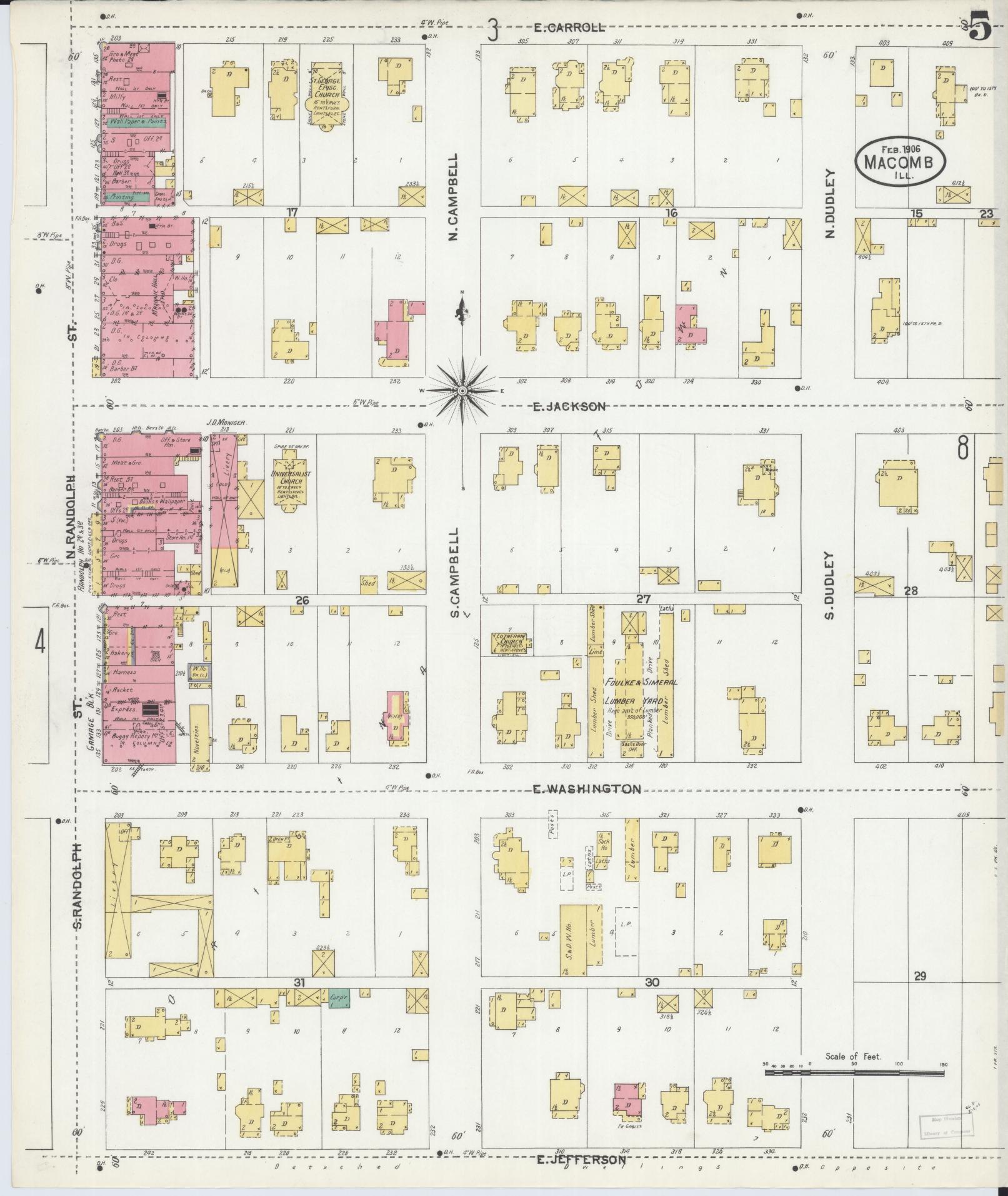 Sanborn Fire Insurance Map from Macomb, Mcdonough County, Illinois (1906), Sheet #0005 - Historic Sanborn Fire Insurance Map Print, vintage old map wall art, antique decor, genealogy gift, Illinois Illinois map