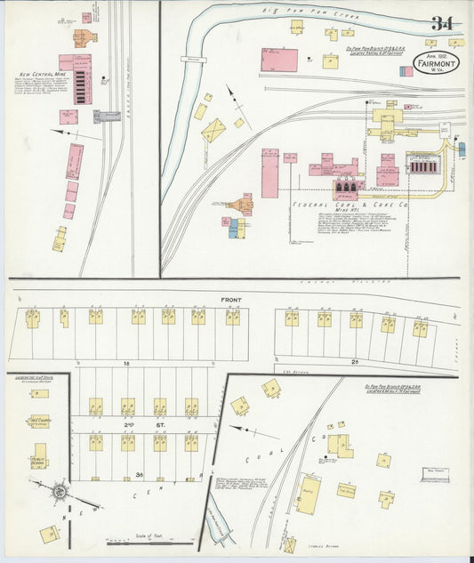 Sanborn Fire Insurance Map from Fairmont, Marion County, West Virginia (1912), Sheet #0034 - Historic Sanborn Fire Insurance Map Print, vintage old map wall art, antique decor, genealogy gift, West Virginia West Virginia map
