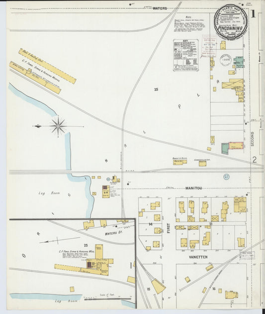 Sanborn Fire Insurance Map from Pinconning, Bay County, Michigan (1900), Sheet #0001 - Historic Sanborn Fire Insurance Map Print, vintage old map wall art, antique decor, genealogy gift, Michigan Michigan map