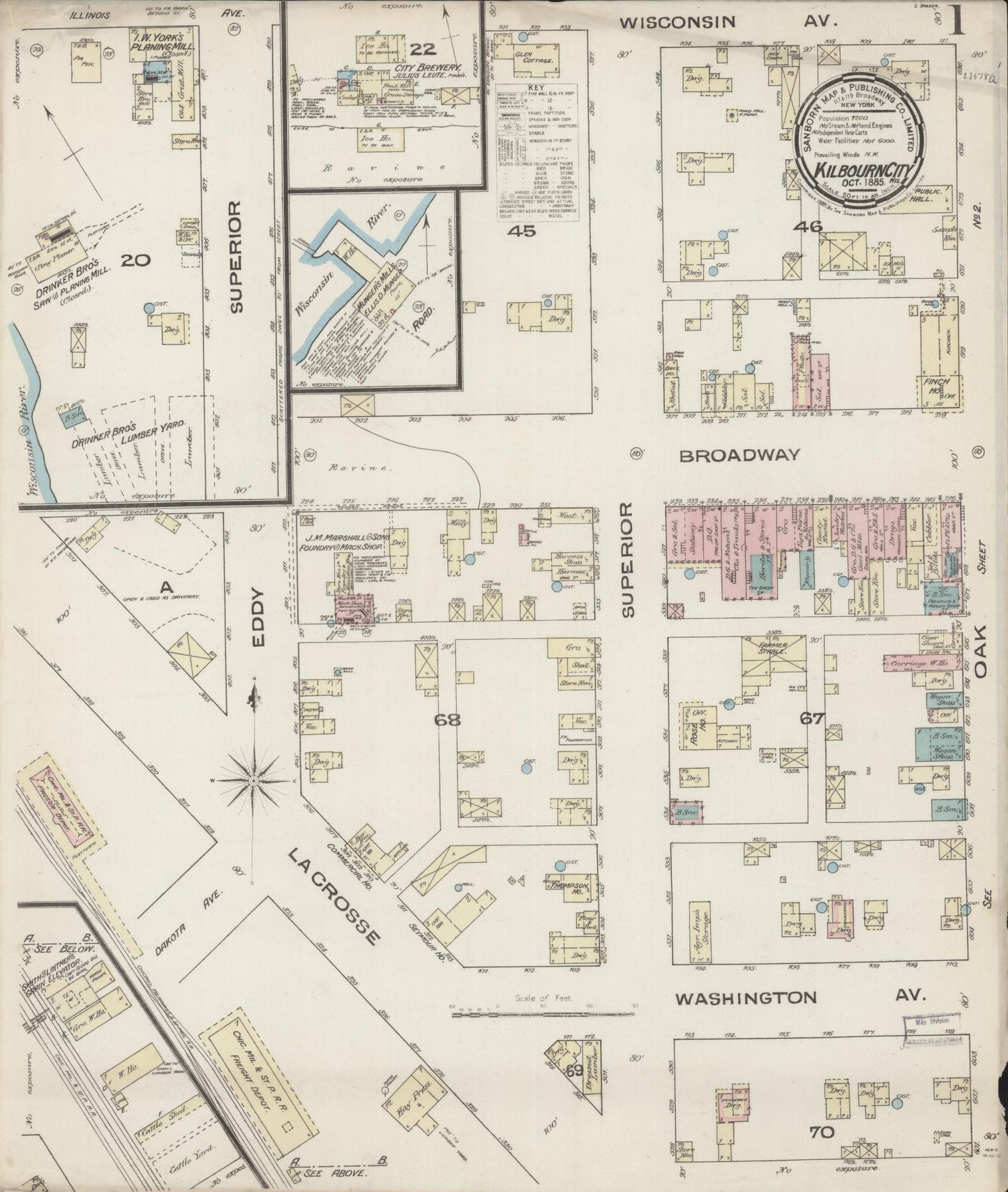 Sanborn Fire Insurance Map from Kilbourn, Columbia County, Wisconsin (1885), Sheet #0001 - Complete Map Set gallery image, historic Sanborn map, vintage wall art, Wisconsin Wisconsin