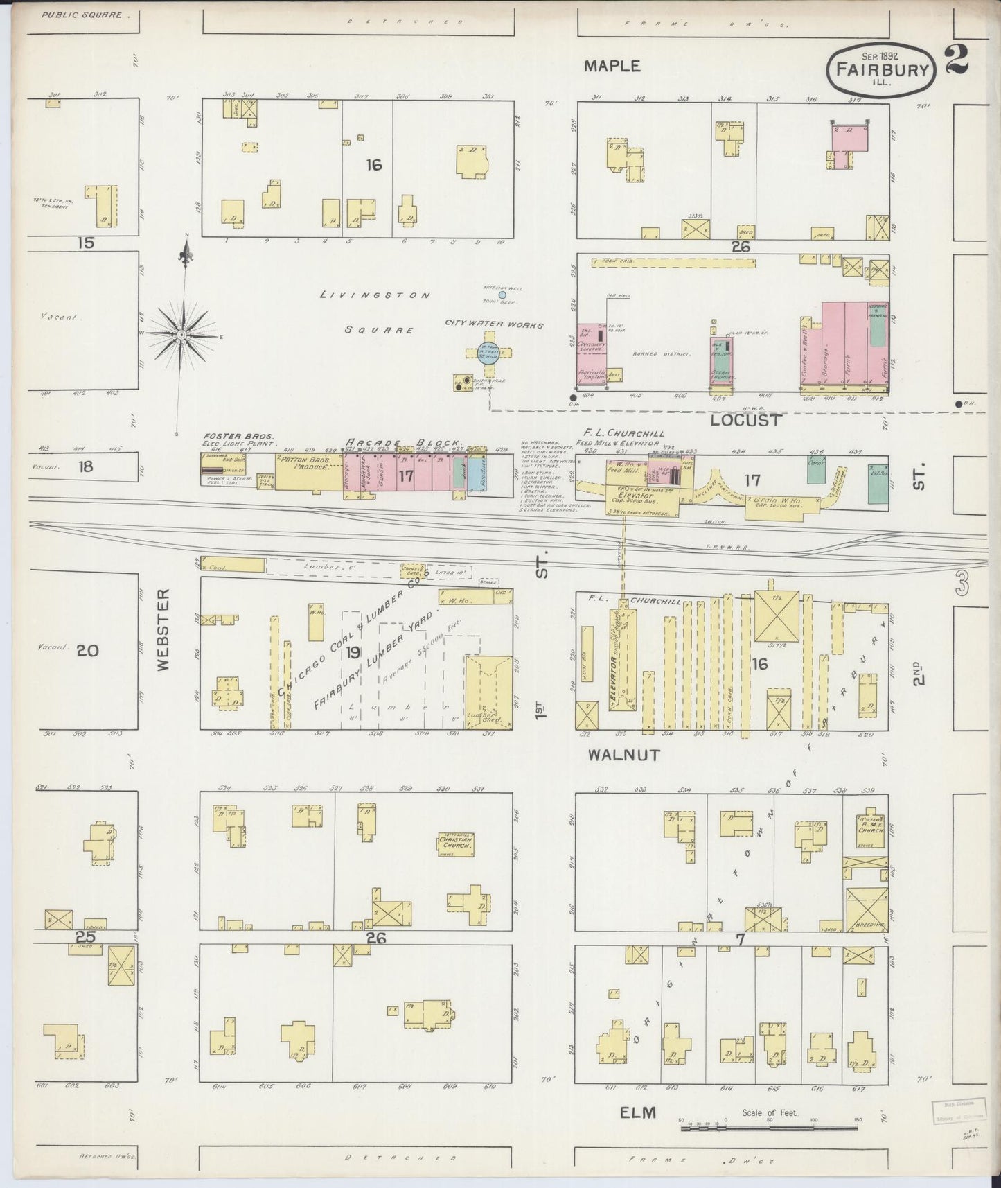 Sanborn Fire Insurance Map from Fairbury, Livingston County, Illinois (1892), Sheet #0002 - Complete Map Set gallery image, historic Sanborn map, vintage wall art, Illinois Illinois
