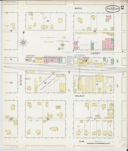 Sanborn Fire Insurance Map from Fairbury, Livingston County, Illinois (1892), Sheet #0002 - Complete Map Set gallery image, historic Sanborn map, vintage wall art, Illinois Illinois
