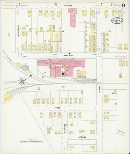Sanborn Fire Insurance Map from Freehold, Monmouth County, New Jersey (1909), Sheet #0009 - Complete Map Set gallery image, historic Sanborn map, vintage wall art, New Jersey New Jersey
