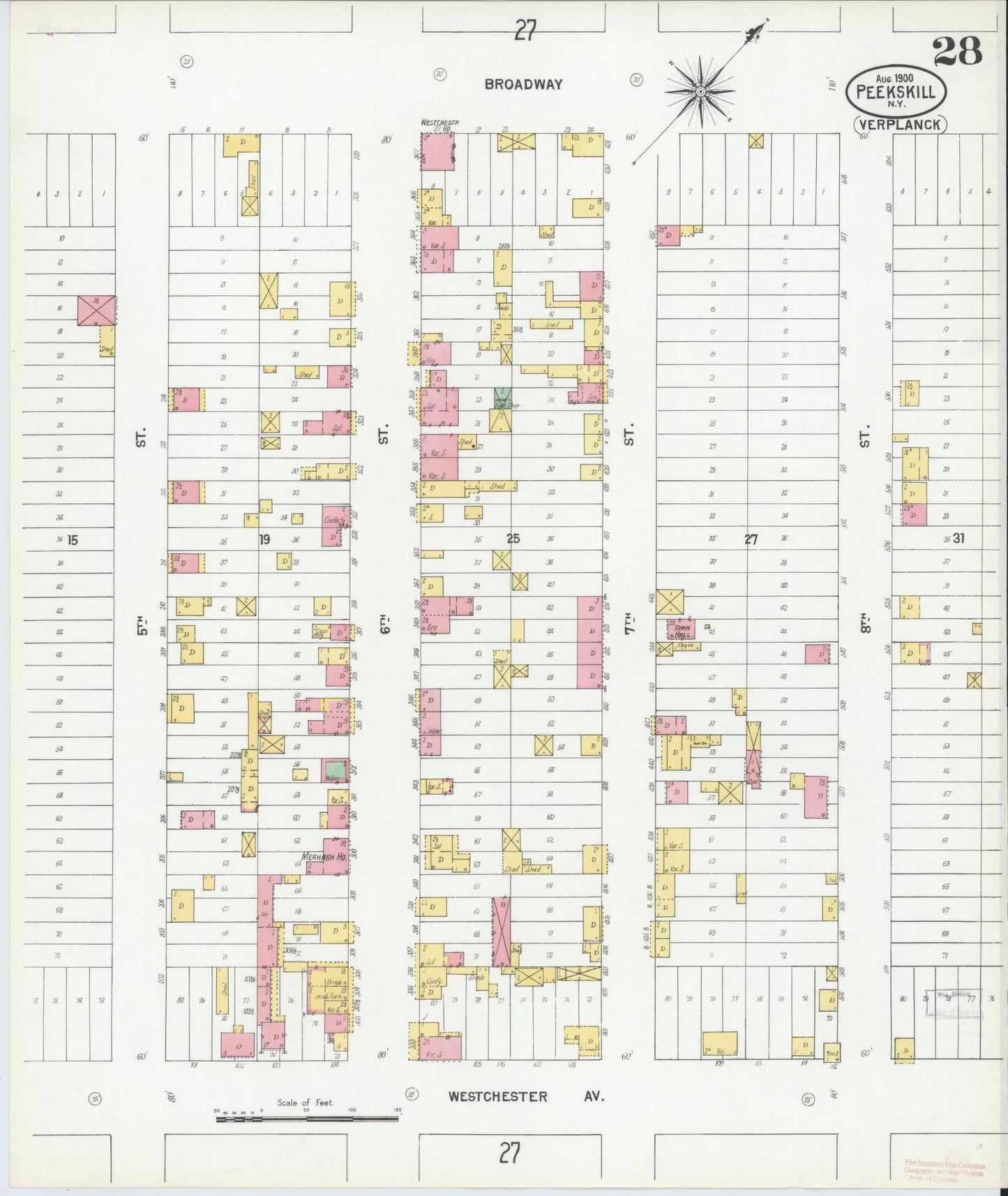 Sanborn Fire Insurance Map from Peekskill, Westchester County, New York (1900), Sheet #0028 - Complete Map Set gallery image, historic Sanborn map, vintage wall art, New York New York