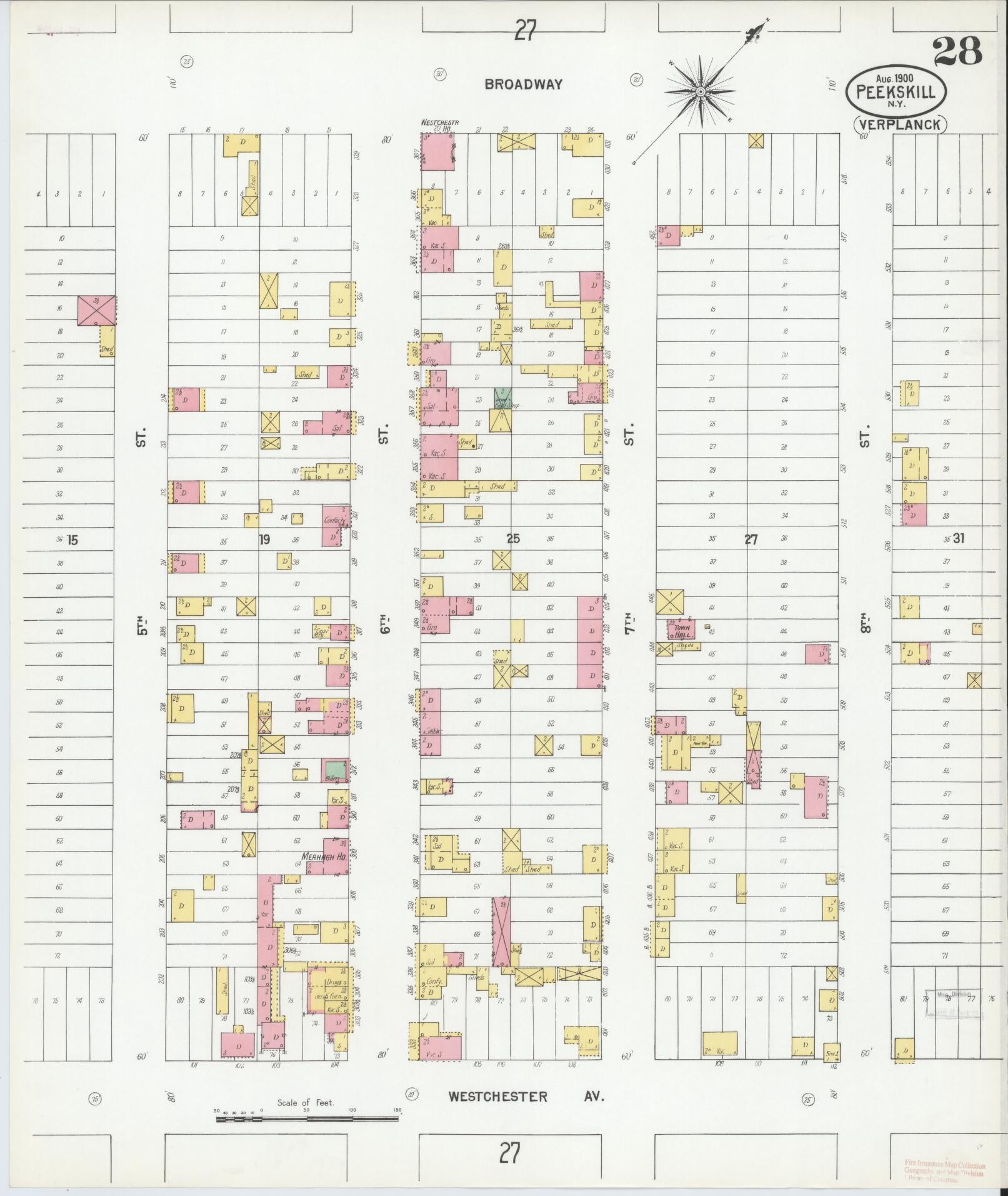 Sanborn Fire Insurance Map from Peekskill, Westchester County, New York (1900), Sheet #0028 - Complete Map Set gallery image, historic Sanborn map, vintage wall art, New York New York